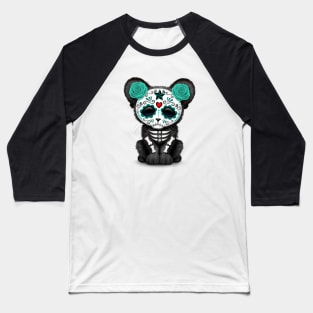 Teal Blue Day of the Dead Sugar Skull Panther Cub Baseball T-Shirt